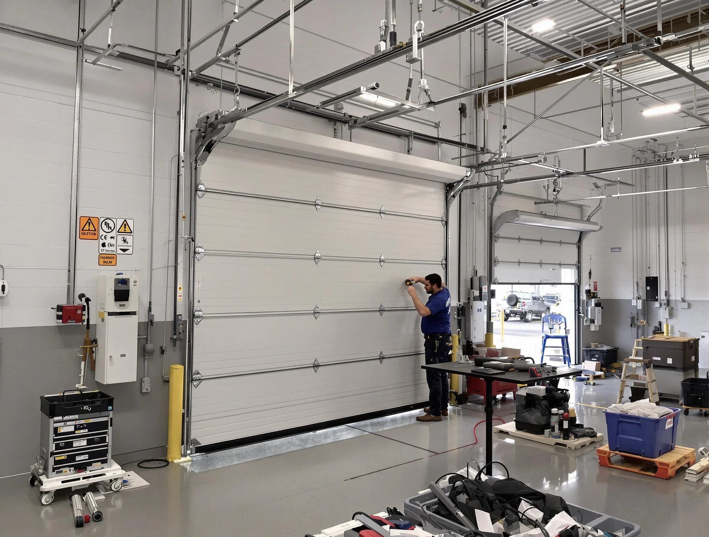 Commercial garage door repair being performed by Scott Garage Door Repair expert in Scott