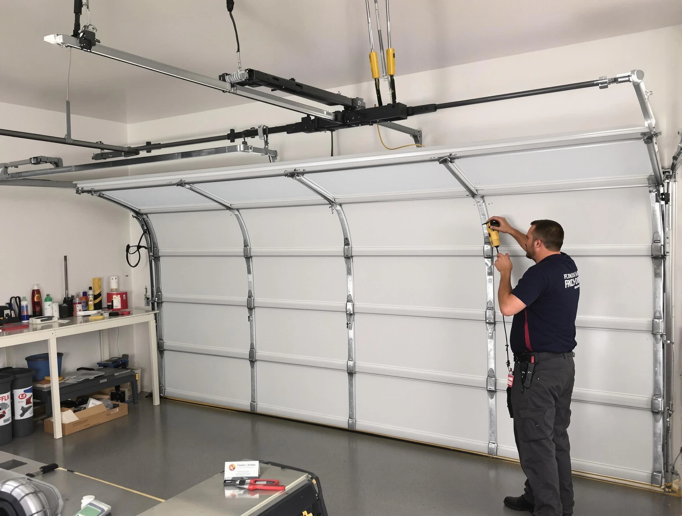Scott Garage Door Repair certified technician performing overhead door system repair in Scott