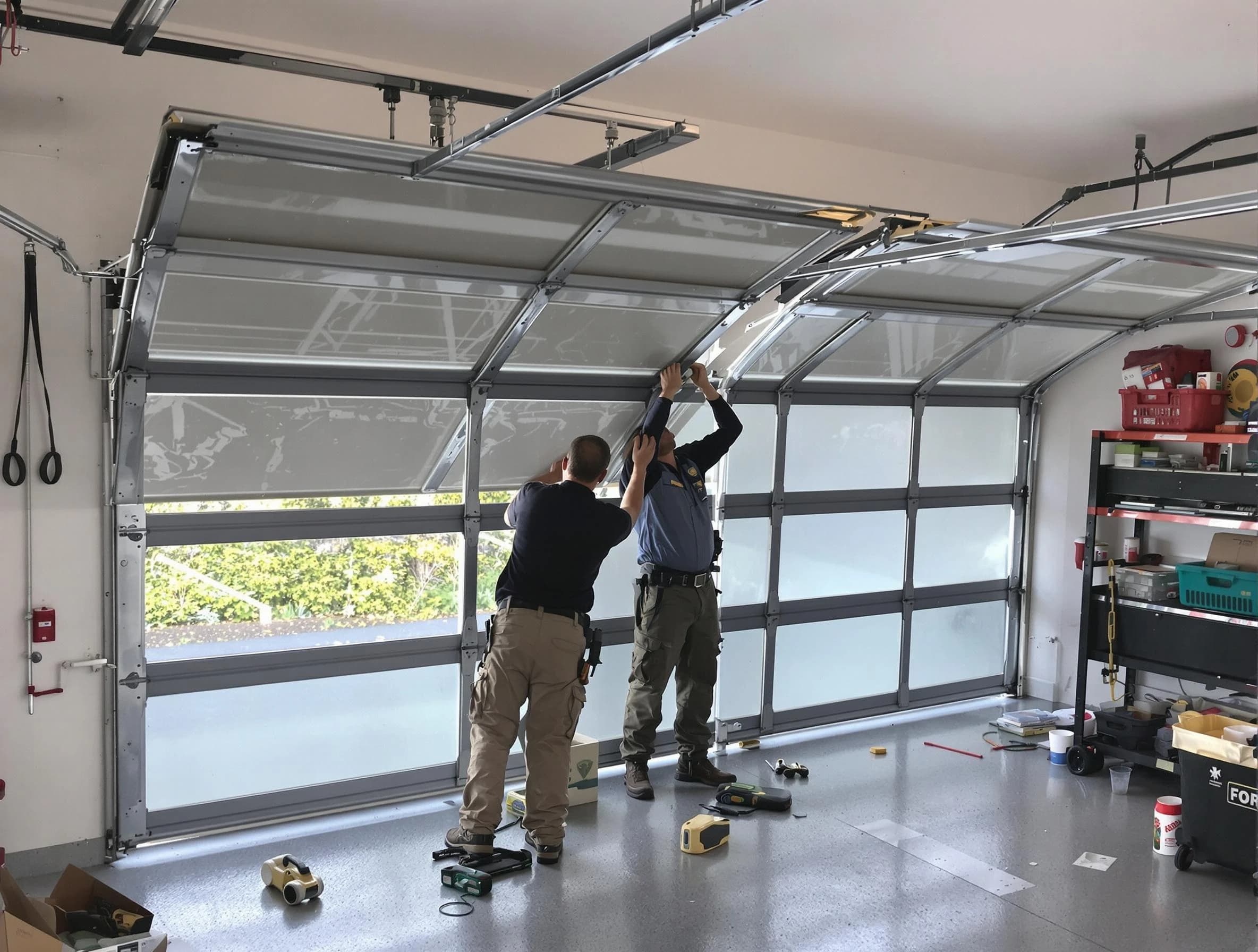 Scott Garage Door Repair expert performing precise panel replacement on Scott garage door