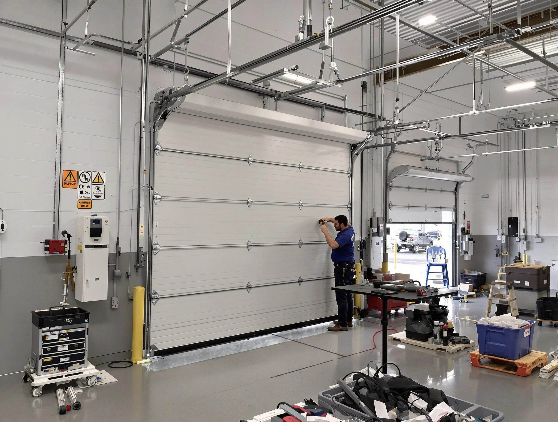 Commercial garage door repair being performed by Scott Garage Door Repair expert in Scott