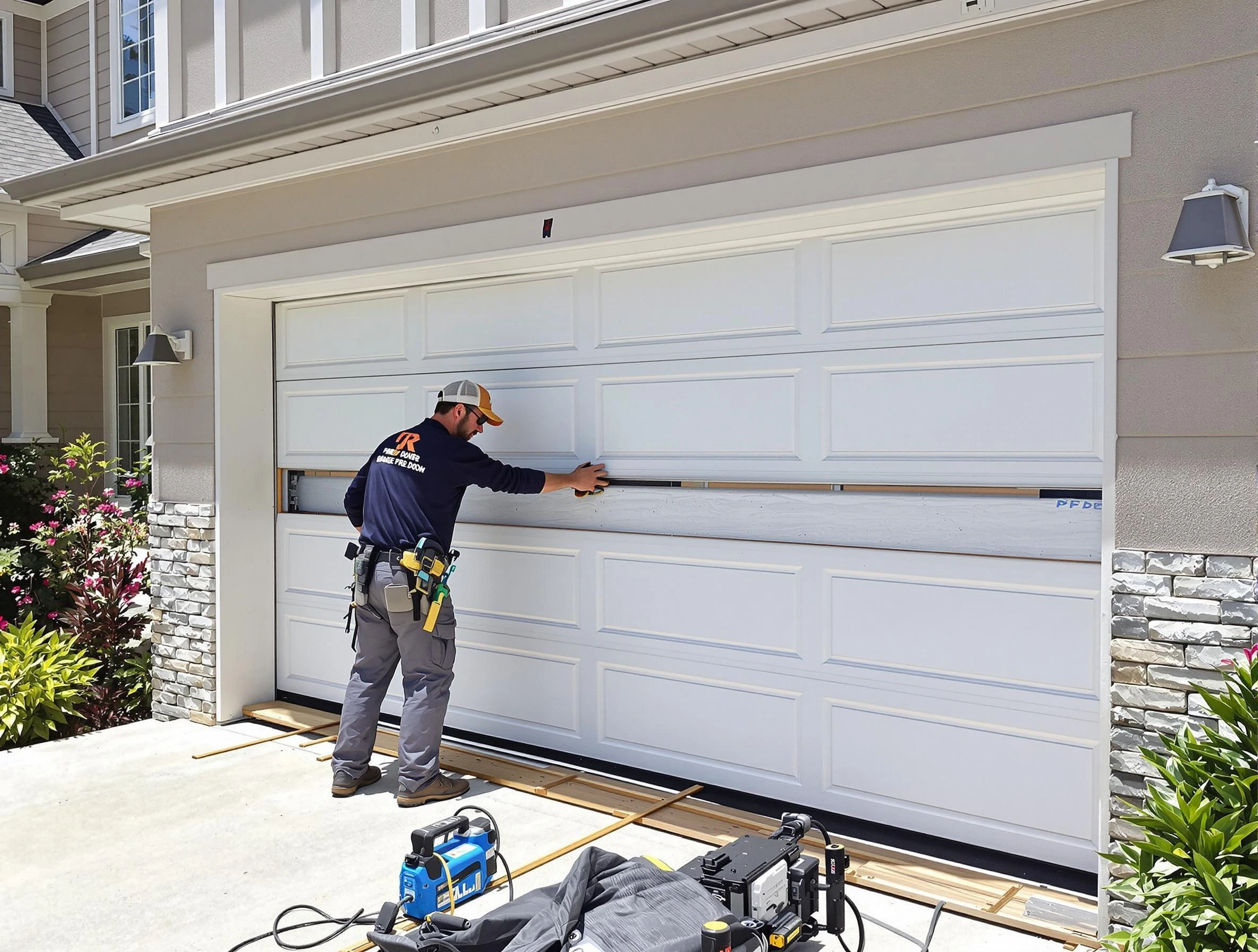 Scott Garage Door Repair team performing complete garage door replacement at Scott residence