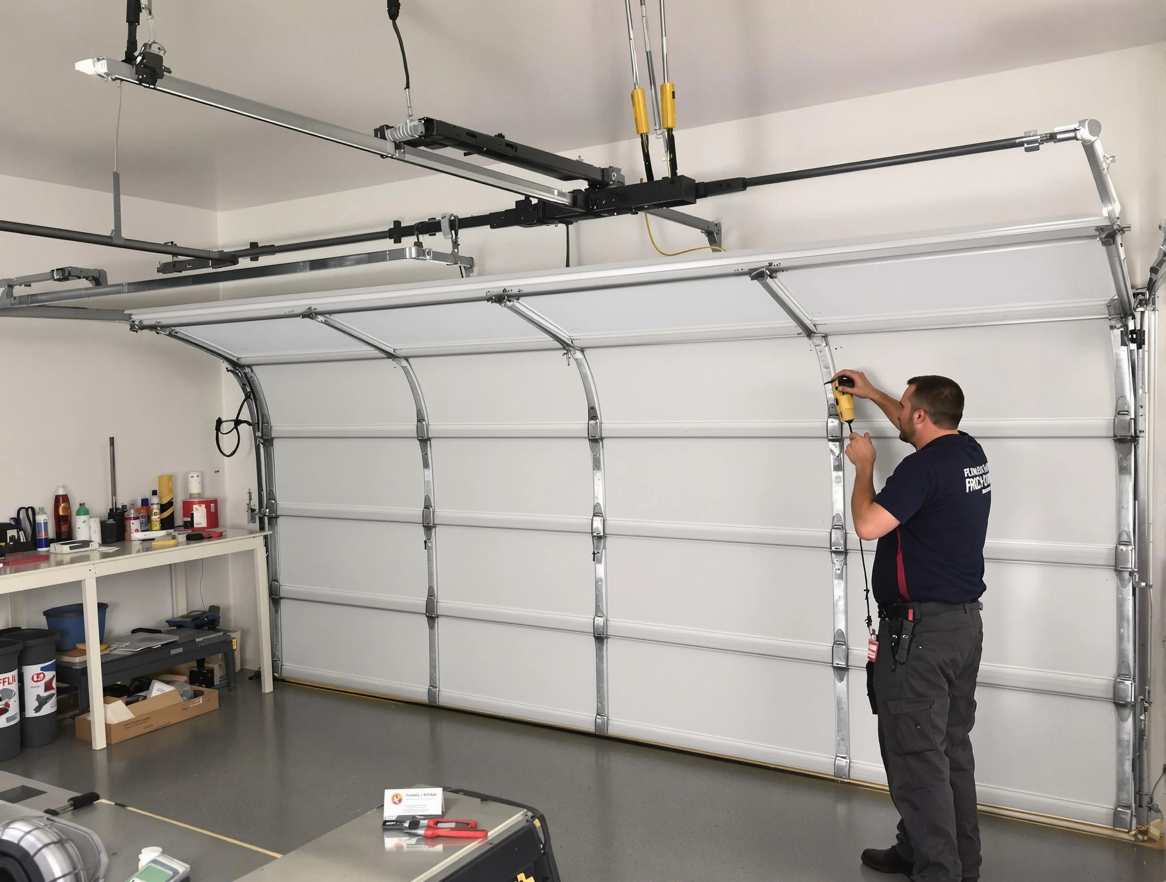 Scott Garage Door Repair certified technician performing overhead door system repair in Scott