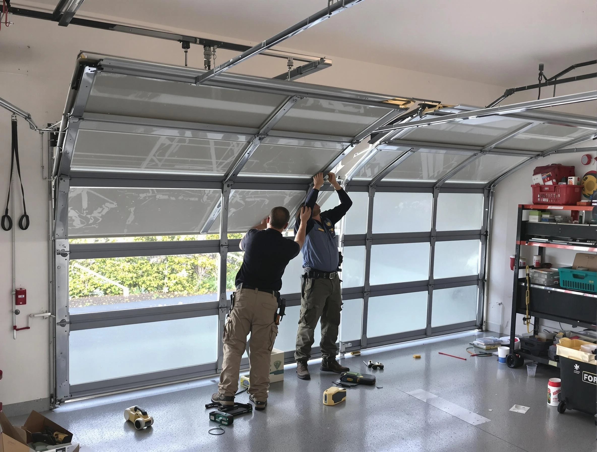 Scott Garage Door Repair expert performing precise panel replacement on Scott garage door