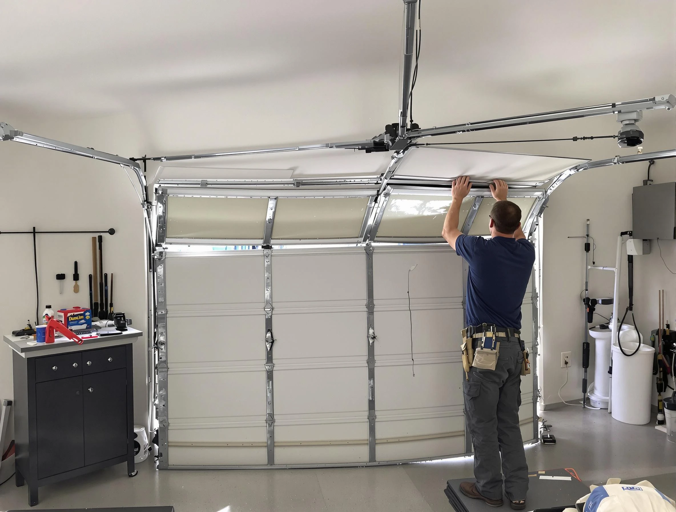 Scott Garage Door Repair specialist performing precise section replacement on Scott garage door