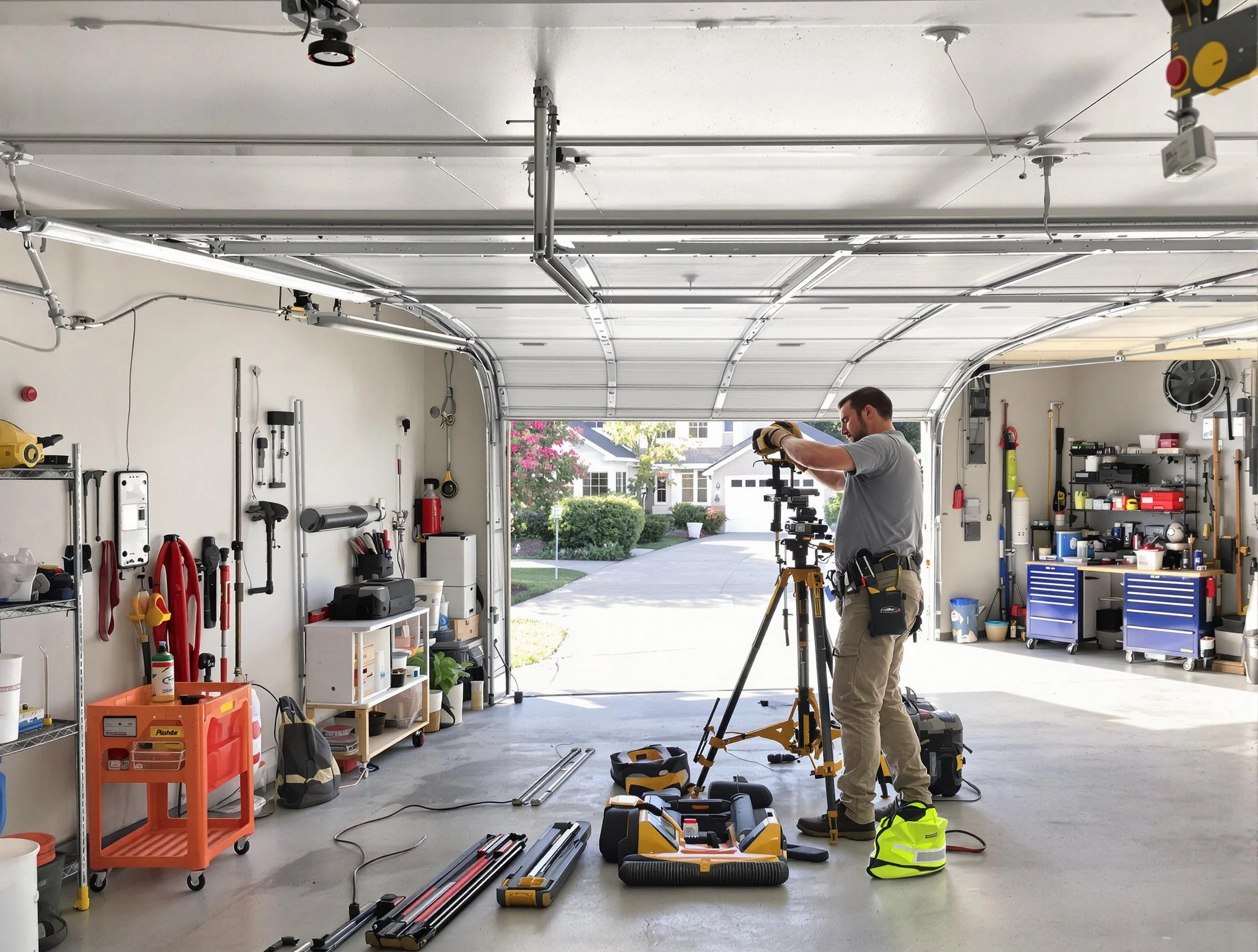Scott Garage Door Repair specialist performing laser-guided track alignment in Scott